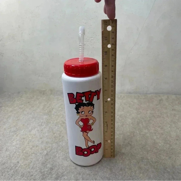 Betty Boop Vintage 1991 Six Flags White Red Water Bottle Cup Bending Straw - Picture 9 of 9
